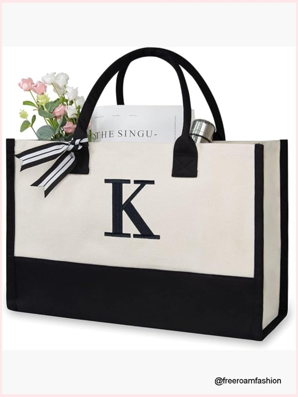 Personalized Monogram Canvas Tote Bag, 17" Heavy Duty Beach Bag Gift